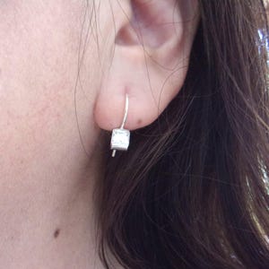 Cubic Zirconia Silver Hook Earrings: .25" Sq Natural Gems- Handcrafted 925  Sterling
