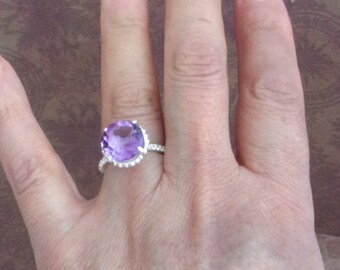 Lavender Amethyst Silver Rings: Natural Gems with high Clarity -Pretty refexions-925 Sterling- Prong Setting.