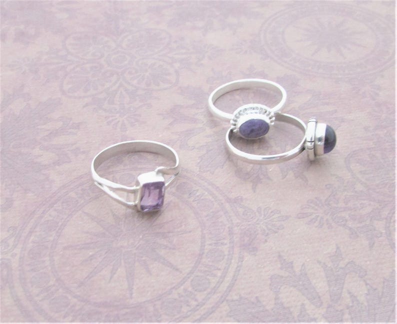 Amethist lichtgewicht ringen maat 9: natuurlijke edelstenen - 925 sterling zilver - handgemaakte stapelringen. afbeelding 9