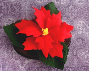 Capodimonte Red Poinsettia Flower: Hand painted Figurine with wood base- Made in Italy-New Vintage