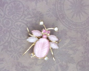 Vintage Fly Pin Brooch, Pink and Gold Glass Brooch, Gift for Mom-Friends-Grandma.