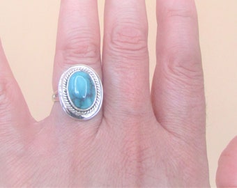 Natural Tibet Turquoise ring Size 7.5, Beautiful gem with amazing color, Solid sterling silver. December birthstone.  Gift for her.