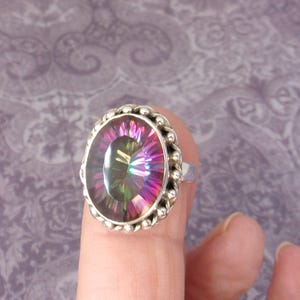 Mystic Quartz Ring Size 8, Gorgeous & very rare Genuine Rainbow Quartz, Solid 925 sterling silver, Aurora Borealis Gem.  Gift for her.