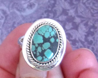 Matrix Turquoise Ring: Size 7.5 Handcrafted 925 Sterling Silver- Natural Gem.