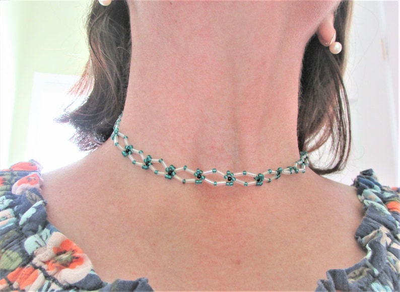 Girls Beaded choker women resin necklace Flowers and beads choker Spring floral necklace Gift for her.