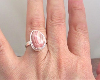 Rhodochrosite Rings, Gorgeous Pink Rhodochrosite Lace and Solid sterling silver, Contemporary design, Gift for her.