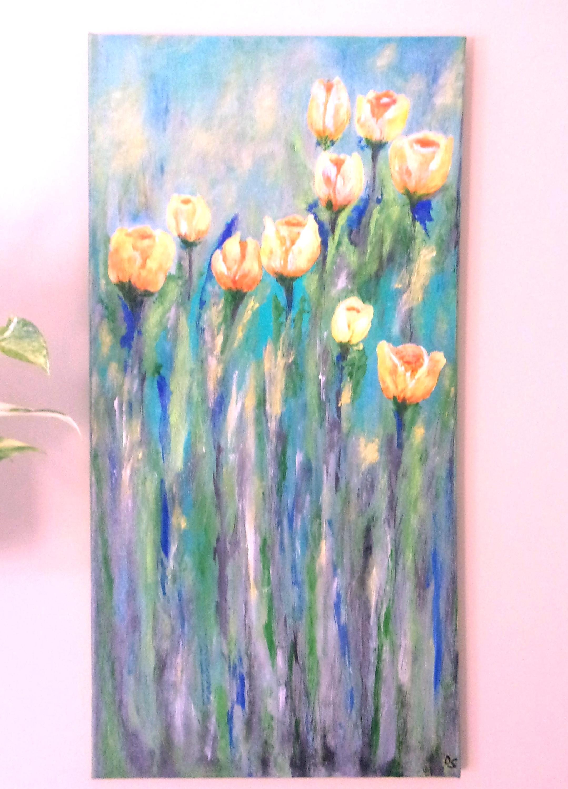 黄色いバラ オリジナルアクリル画（キャンバス、12×24インチ） - Etsy 日本