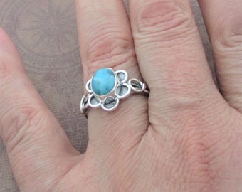 Small Turquoise Flower rings.  Sterling Silver flower rings, Women, girls ring. Gift for her.