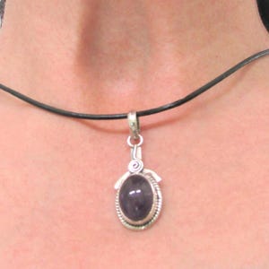 Dainty Amethyst Pendant Necklace: 925 Sterling Silver- Natural Gem-Oval small Charm 1.50" T