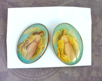 Vintage Angel Lapel Pins set of 2. Guardian Angel Pins.