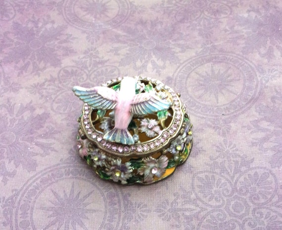 Jeweled Hummingbirds on flowers Trinket/Jewelry B… - image 6