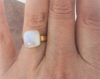 Adjustable Moonstone and Gold Vermeil rings, Beautiful genuine rainbow Moonstone, Stackable rings. Gift for her.