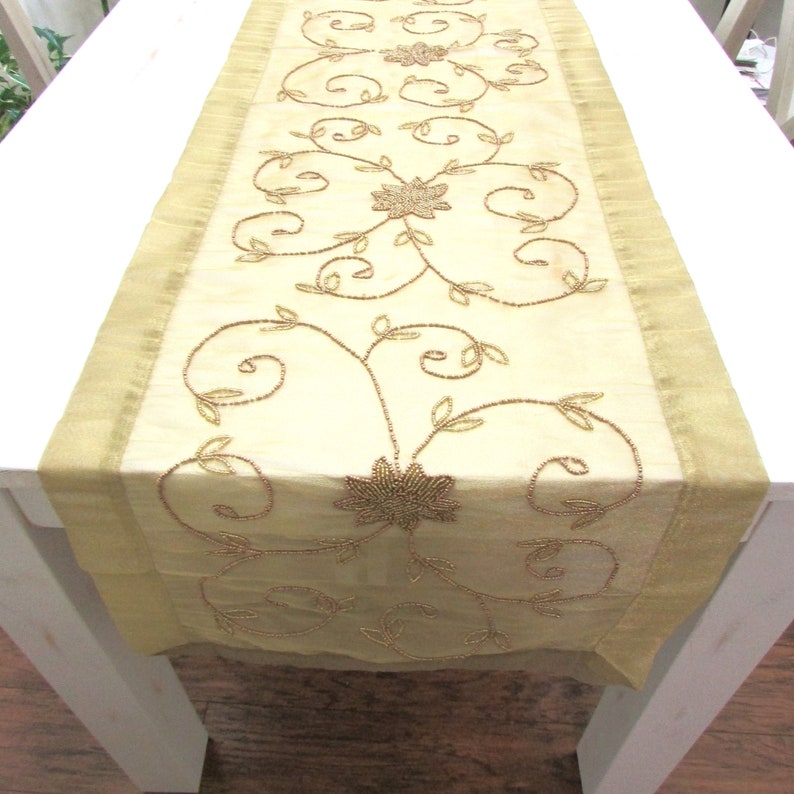 Beaded Table Runners. Ivory Silver Gold. Light Runners Etsy
