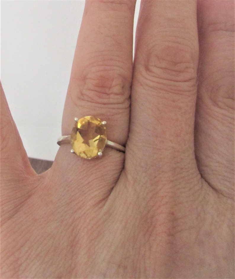 Solitaire Lemon Quartz Ring size 7, Gorgeous Very rare color, Sterling silver. Artist design, Gift for her. image 2