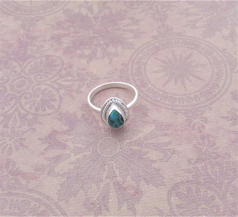 Size 8 Gift for her Natural Chrysocolla ring Light everyday ring 925 sterling silver Small genuine gem Beautiful design