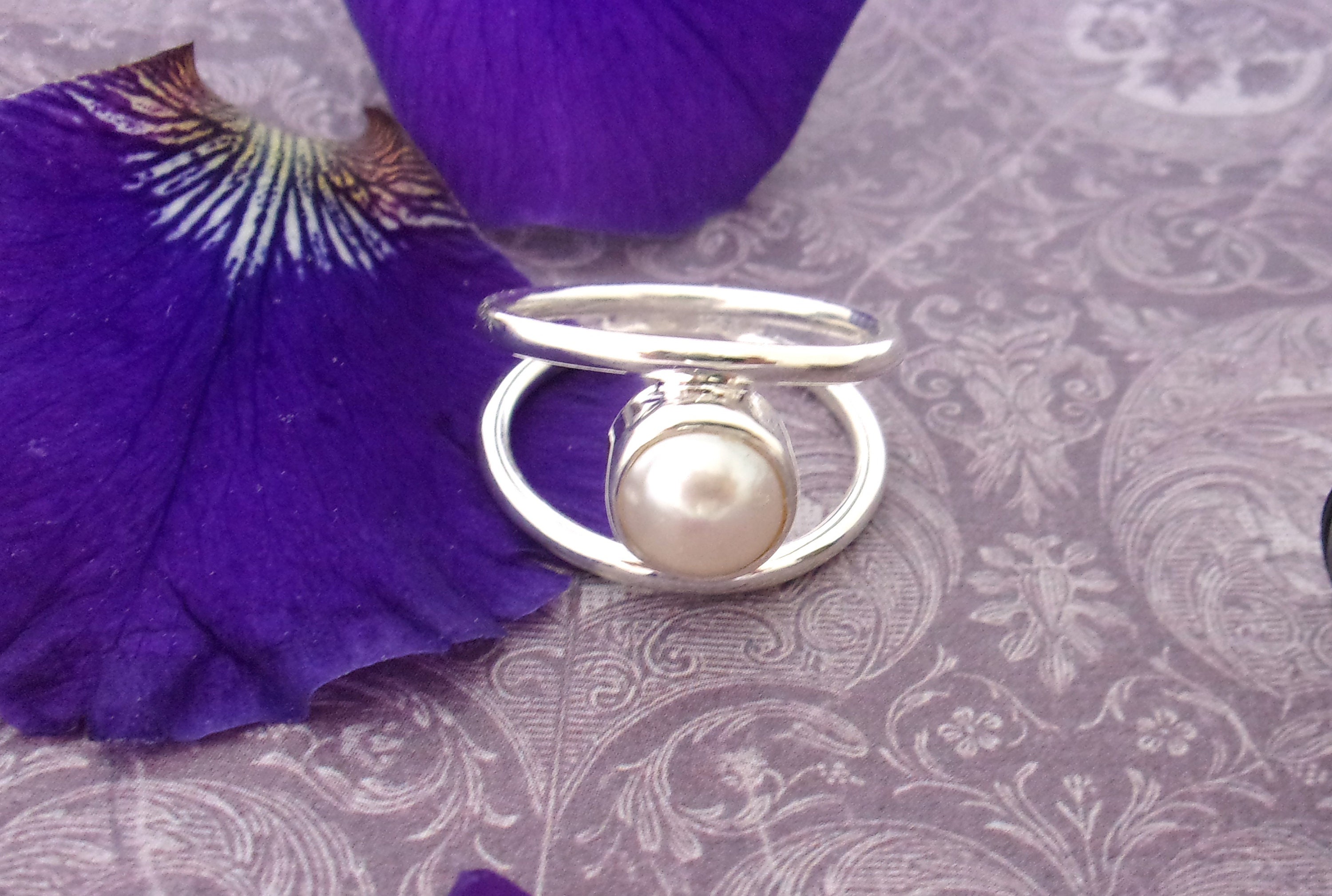 SILVER925 BIG PEARL DESIGN RING/シルバー/リング Big Pearl Rings -925 Sterling Silver Natural Stone Ring