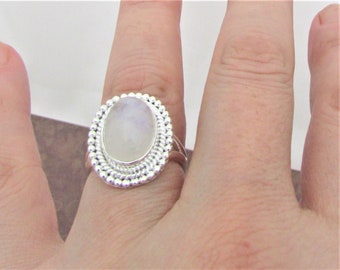 Moonstone ring, Gorgeous premium rainbow Moonstone, 925 sterling silver ring. June birthstone, Gift for her.