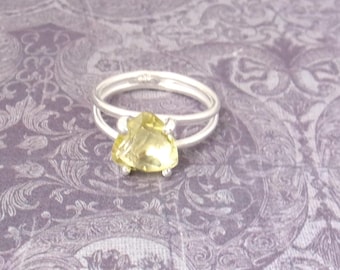 Lemon Quartz Heart Shaped Rings: Handcrafted 925 Sterling Silver Double Band, Natural Gems.