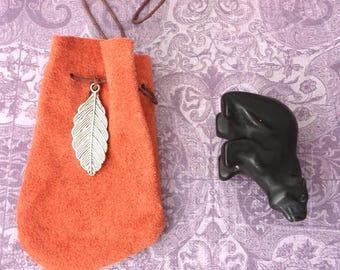 Bear Fetish in Leather Pouch: Healing Protection and strength Amulet- Adjustable cord Necklace.