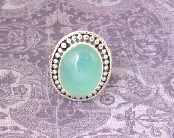 Chalcedony Aqua Tone Silver Rings: Handcrafted Cabochon- Natural Gems- 925 Sterling.