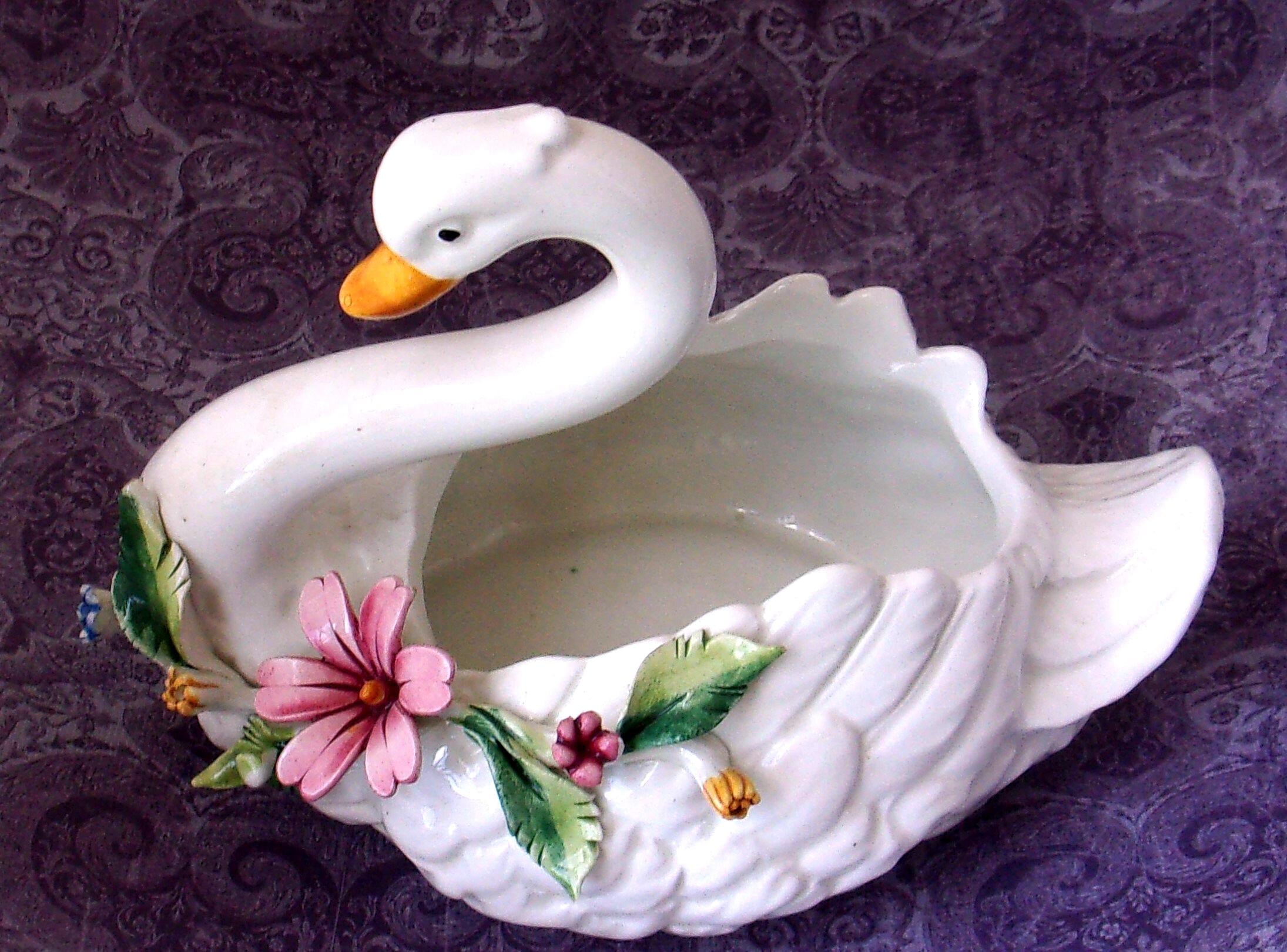 Porcelain Swan Bowl: Floral Candy Dish 6