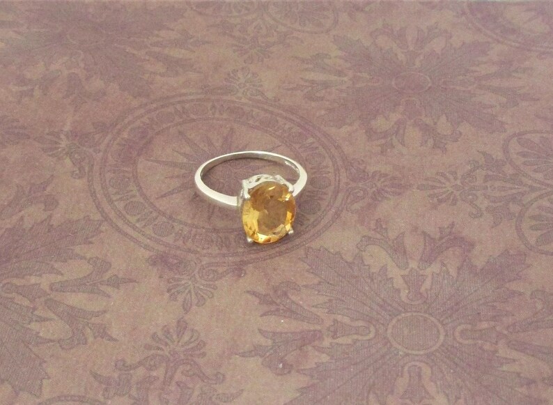 Solitaire Lemon Quartz Ring size 7, Gorgeous Very rare color, Sterling silver. Artist design, Gift for her. image 3