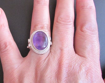 Amethyst ring Size 7, Gorgeous artist design, Genuine Gem and Solid sterling silver, Symbol ring, Gift for her.