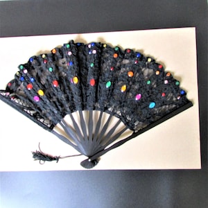 Hand Folding Fans with tassel, Beaded Cotton lace- Lightweight  10&quot; T