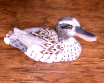 Hand Painted Ceramic Duck:  7" L decorative Figurine- New Vintage