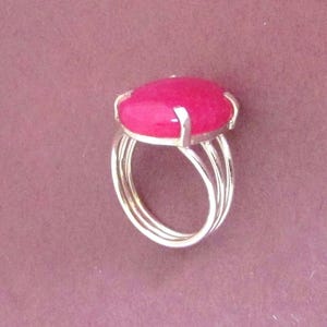 Pink Ruby Silver Rings: Handcrafted Oval Cabochon with triple 925 sterling Band. Natural Gems.