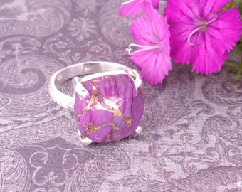 Handcrafted Purple Turquoise Rings: 925 Sterling Silver, Natural Gems with Gold Details