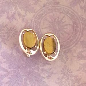 Vintage Cufflinks Tiger Eyes and Gold Brass, Oval Honey Brown tones Cufflinks. Unisex Gift