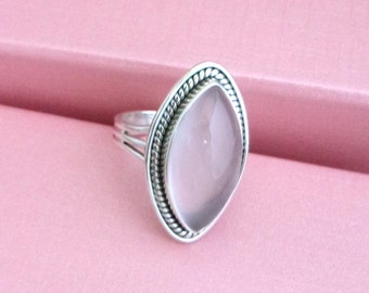 Rose quartz Triple silver band Rings, Beautiful & elegant design, Genuine Gems, Solid 925 sterling silver.  Gift for her.
