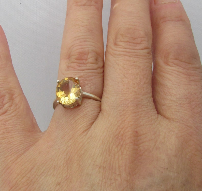 Solitaire Lemon Quartz Ring size 7, Gorgeous Very rare color, Sterling silver. Artist design, Gift for her. image 4