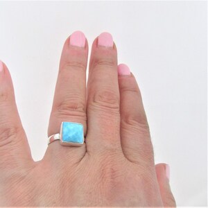 Blue-sky Arizona Turquoise Ring, Square gorgeous design, Genuine Gem, Solid 925 sterling silver. Gift for her image 7