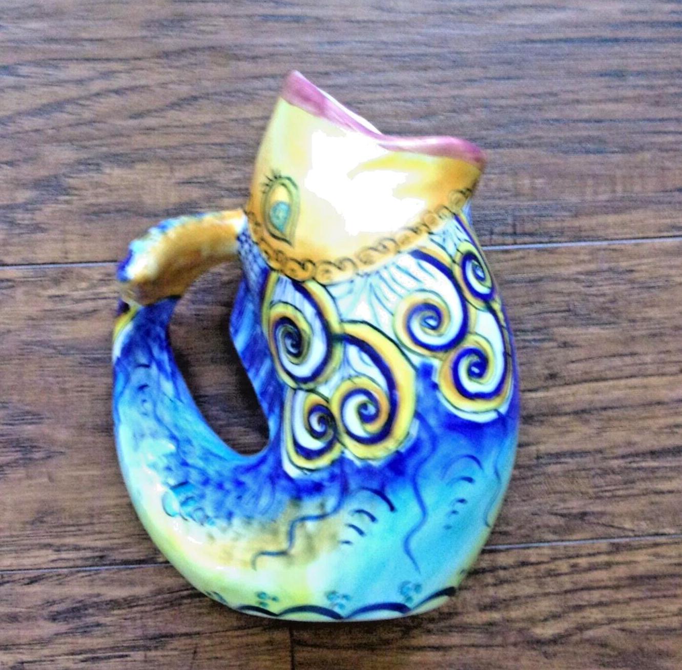 魚の絵柄 陶器製 花瓶 口を開けた魚の形をした花瓶：ヴィンテージのアチャラ・セラミックス製