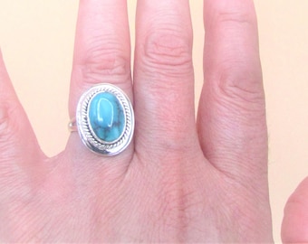 Tibet Turquoise cabochon Ring: Handmade Size 7.5 - Natural Gem- 925 Sterling. December Birthstone