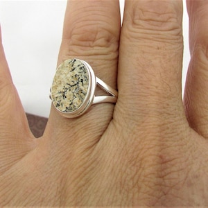 Psilomelane Dendrite Rings, Simple and Beautiful design, Forest motif, Dendrite Agate & 925 sterling silver, Genuine Gems.  Gift for her.
