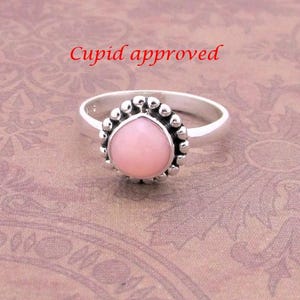 Pink Opal Heart Ring: Sterling Silver, Sweet Valentine&#39;s Gift