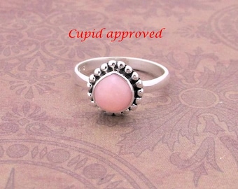 Pink Opal Heart Rings: 925 Sterling Silver, Natural gems.  Artisan crafted.