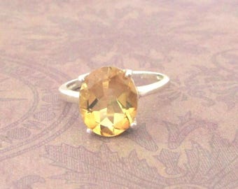 Natural Lemon Quartz Ring Size 7: Handcrafted 925 Sterling Silver- Solitary Ring.