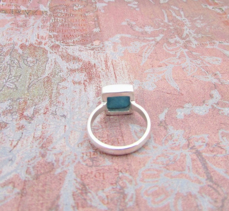 Blue-sky Arizona Turquoise Ring, Square gorgeous design, Genuine Gem, Solid 925 sterling silver. Gift for her image 4