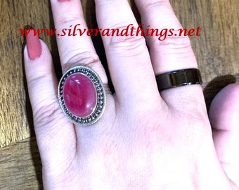 Ruby Maroon Ring size 10, Exquisite Genuine Ruby and 925 sterling silver, Fancy design, Diva style,  Gift for her.