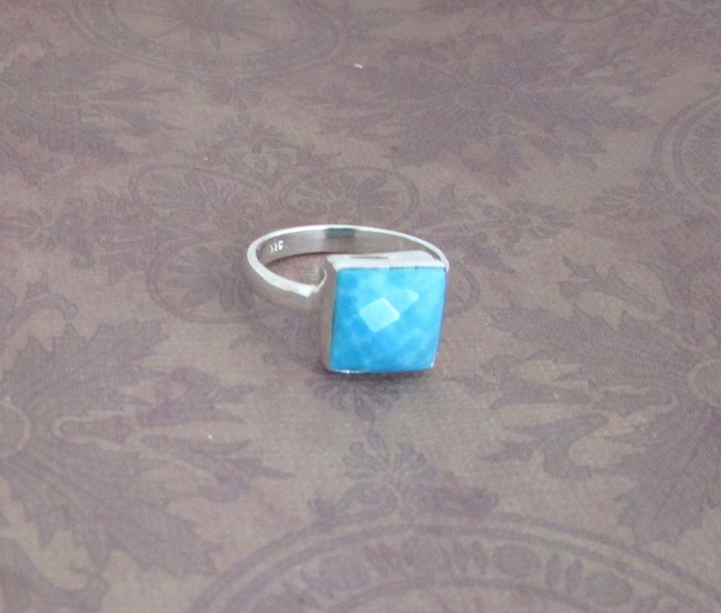 Blue-sky Arizona Turquoise Ring, Square gorgeous design, Genuine Gem, Solid 925 sterling silver. Gift for her image 3