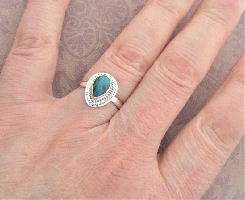 Size 8 Gift for her Natural Chrysocolla ring Light everyday ring 925 sterling silver Small genuine gem Beautiful design