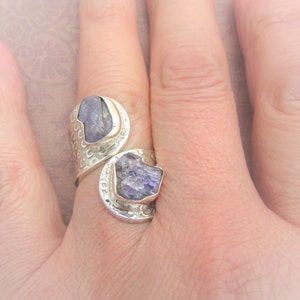 Azurite rough Adjustable Silver Ring: Handcrafted 925 Sterling-Natural Gems- Open Band 1/2" w