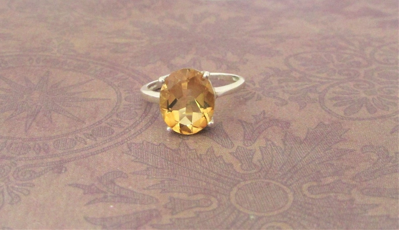 Solitaire Lemon Quartz Ring size 7, Gorgeous Very rare color, Sterling silver. Artist design, Gift for her. image 1