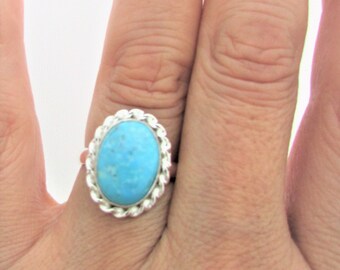 Arizona turquoise Oval ring. Beautiful Cabochon, 925 sterling silver, Genuine Gems, December birthstone. Gift for her.