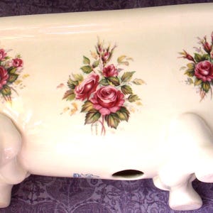 Porcelain Clawfoot Tub Soap Dish 9&quot; L, Vintage Athena California Mini Tub- Like New. Soft Yellow Color with Pink Cabbage Roses.
