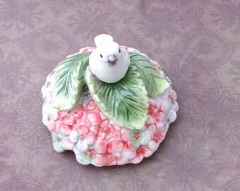 Hydrangea Collection- Floral Porcelain with Bird on lid Trinket/Jewelry Box  by Edie Rose Rachel Bilson. Vintage Collectible, Gift for her.